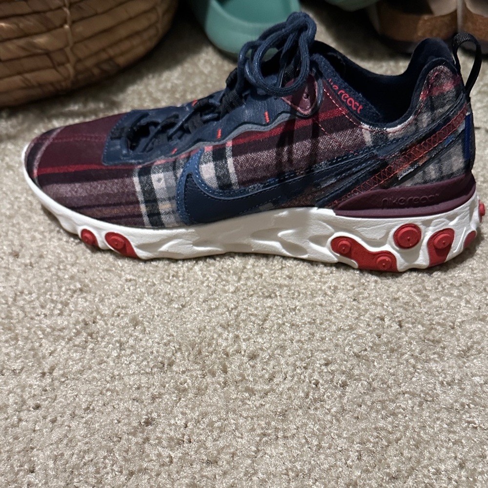 Nike Kids Sneakers - Navy and Burgundy Plaid